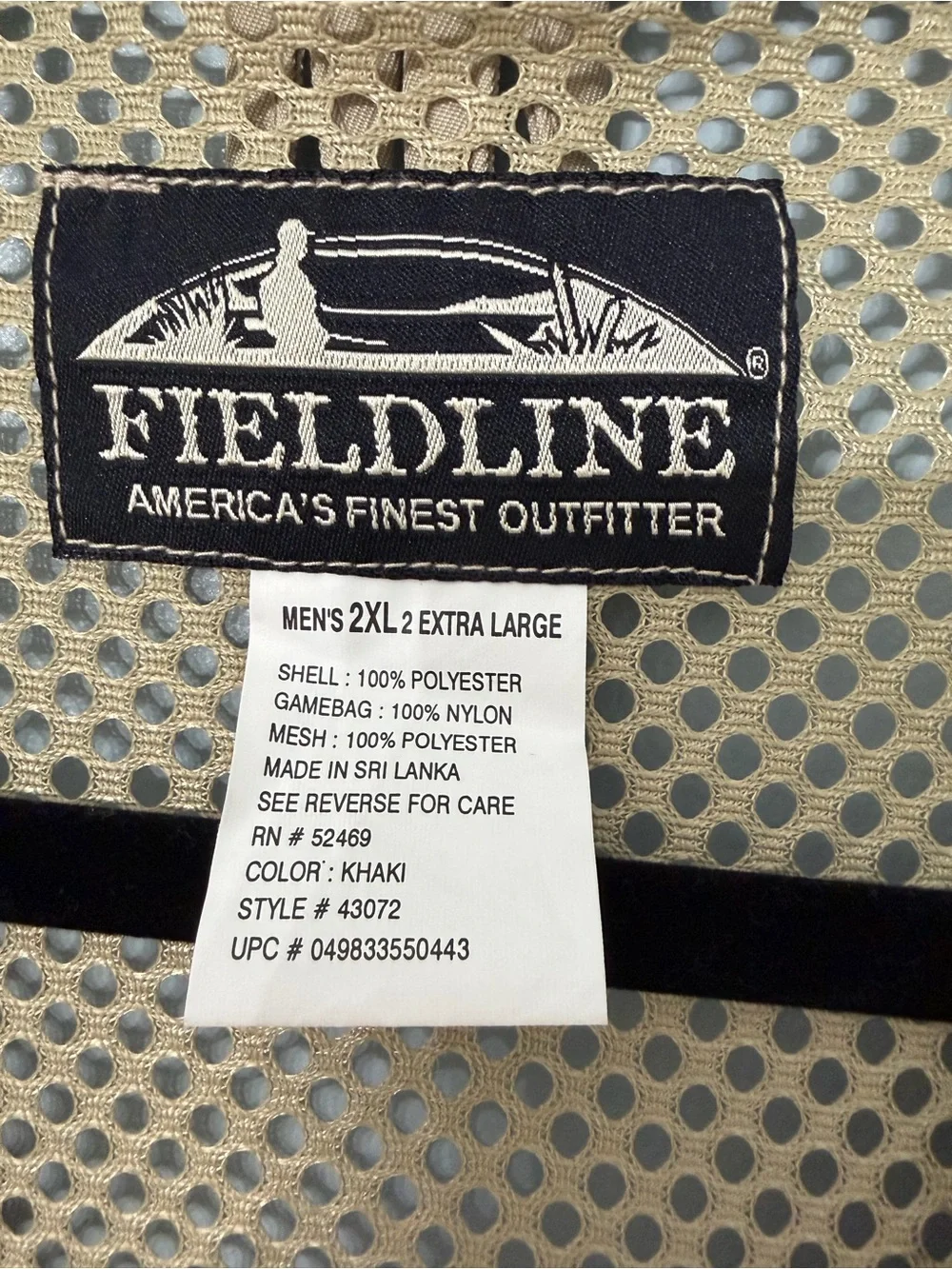Fieldline Khaki Mesh Hunting Shooting Vest Men’s 2XL Utility Game Vest Pockets